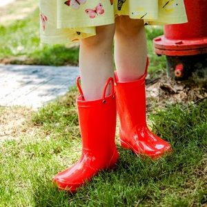 K KomForme Little Big Kids Rain Boots Boys Girls Red Solid Boots Size 5